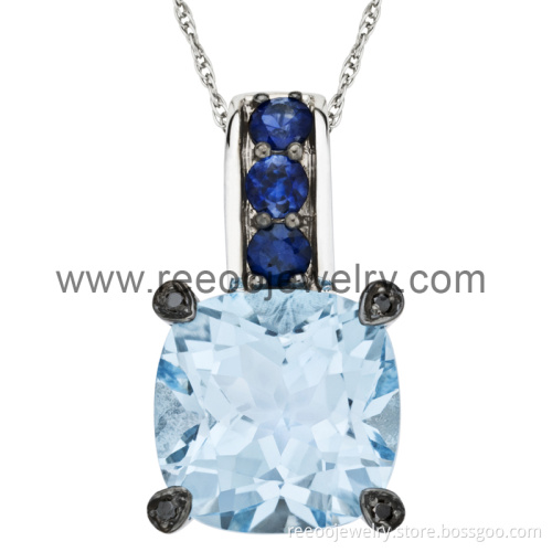 OEM 7mm Blue Gemstone Sterling Silver Necklace, Fashion Silver Pendant